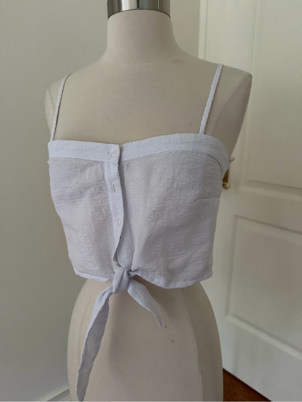 Mind Code White Tie-Front Cropped Tank Top